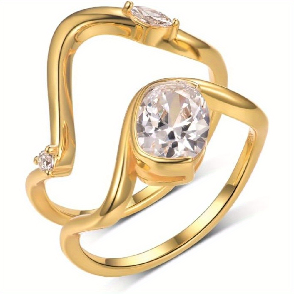 Women's 18K Gold Plated Moissanite Ring Set — Bridal Stackable Duo